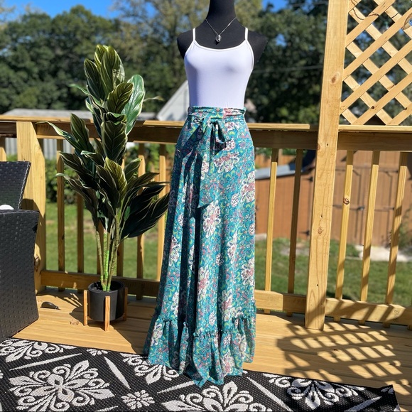 Boho SKIRT by  BISOU BISOU wrap around belt sz M Like New - Picture 4 of 14